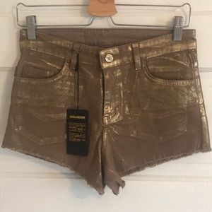 NWT Zadig and Voltaire Gold Coated Shorts